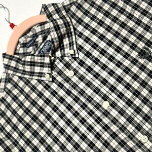 Chaps Mens Custom Fit L Black & White Plaid Button-Down Shirt Excellent‎